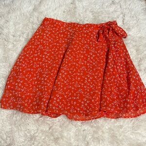 Red floral wrap skirt